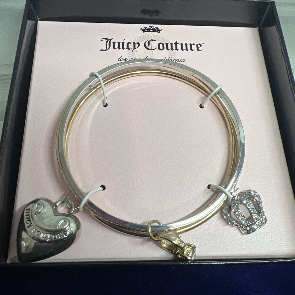 Juicy Couture Gold Silver Tone Bangle charm Bangle bracelets New In Box